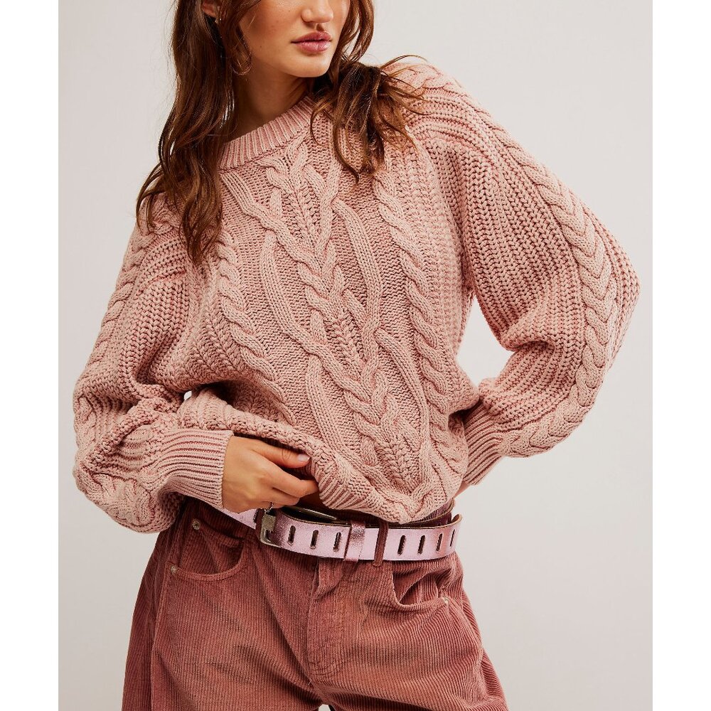 * NWT *  FREE PEOPLE Frankie Cable Sweater / Misty Rose